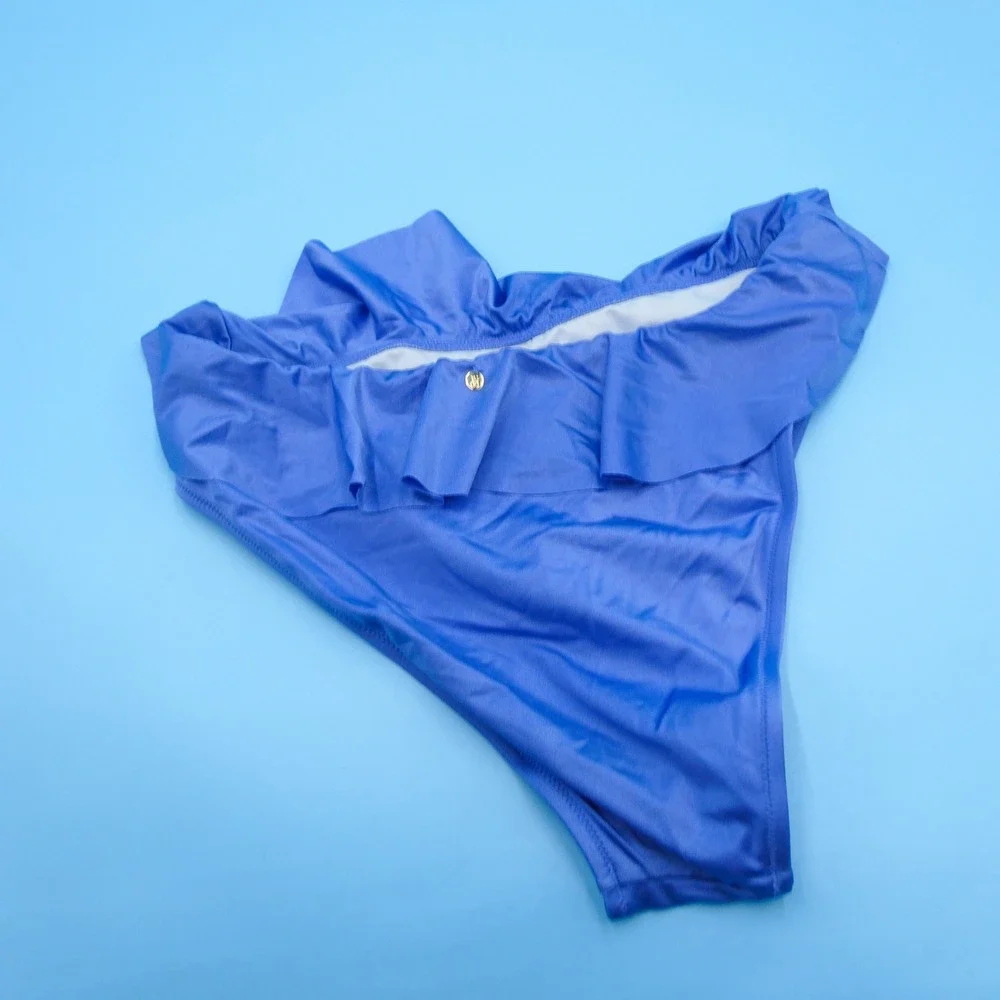 Victoria's Secret Bikini Bottom Womens Large Ruffle Blue Swim Separate Nylon New